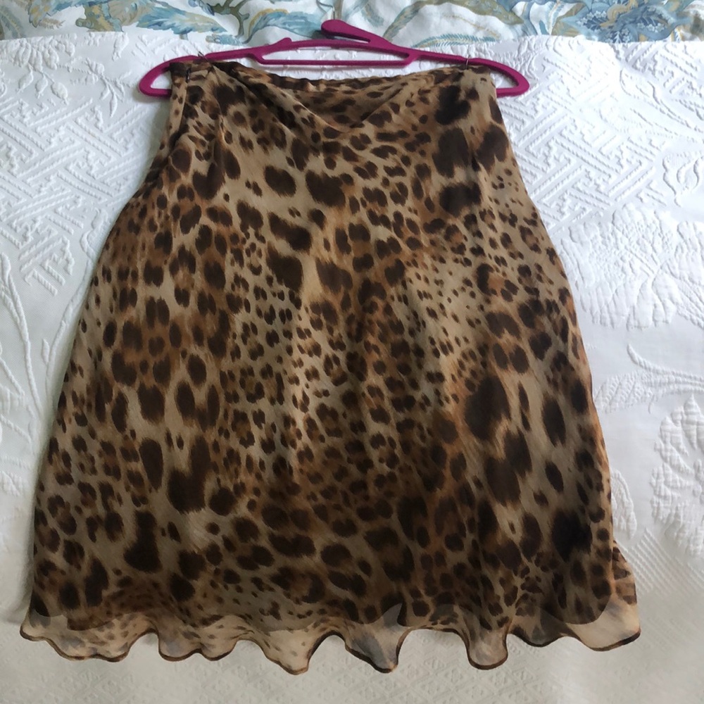 Rafealla silk leopard skirt, knee length, 6 petite